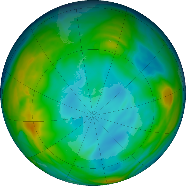 Antarctic ozone map for 08 July 2016